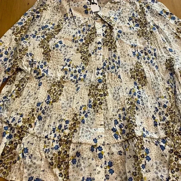 Womens Floral Femin Boho Pullover Collared NEW 1x Long Sleeve Wide Wrist - Picture 11 of 12